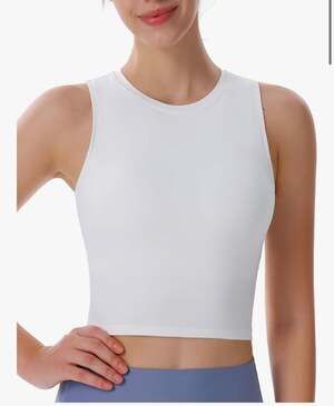 AIMERGYM Women's High Neck Sleeveless Workout Cropped Tank Tops with Built-in Pa